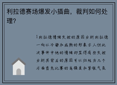 利拉德赛场爆发小插曲，裁判如何处理？
